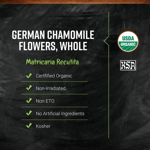 Frontier Co-op Organic Whole Chamomile Flowers, Kosher, Bulk Herb - Dried Chamomile Flowers for Tea, Natural Skincare Recipes and More | 16 Ounce (Pack of 2)
