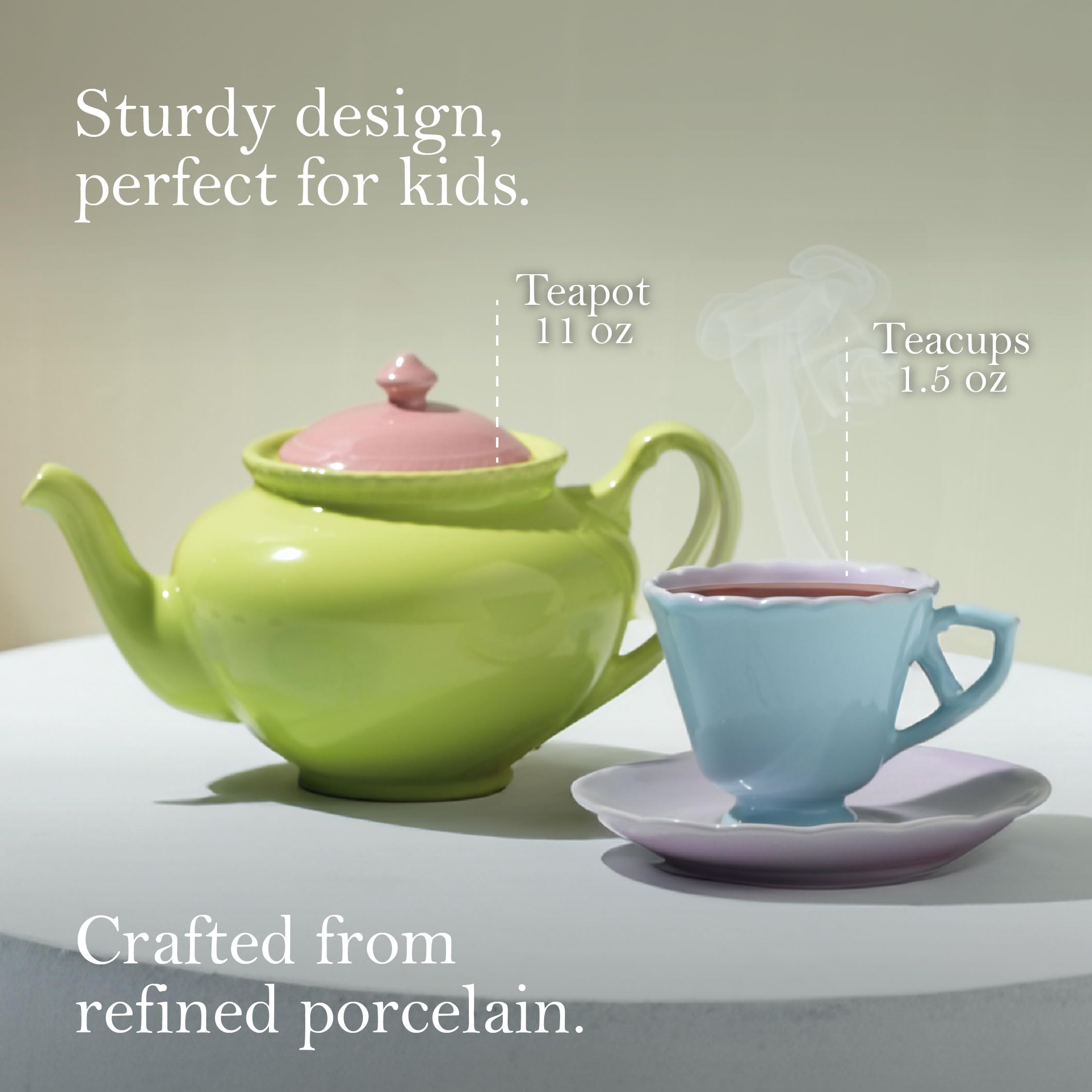 Rosanna Porcelain Kids Tea Set, 11 fl oz - Miniature Tea Party Set for Girls , Service for 4, Fun & Colorful, Microwave & Dishwasher Safe, Gift Box Included