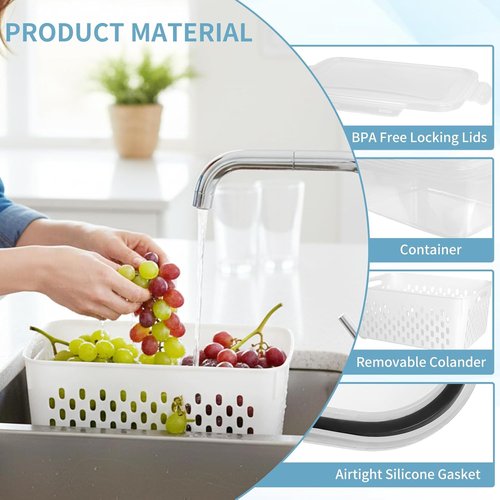 Grape Container Set by [Brand Name] - Leakproof Produce Storage with Removable Colander | 3PCS (0.9Qt - 13.5Qt)