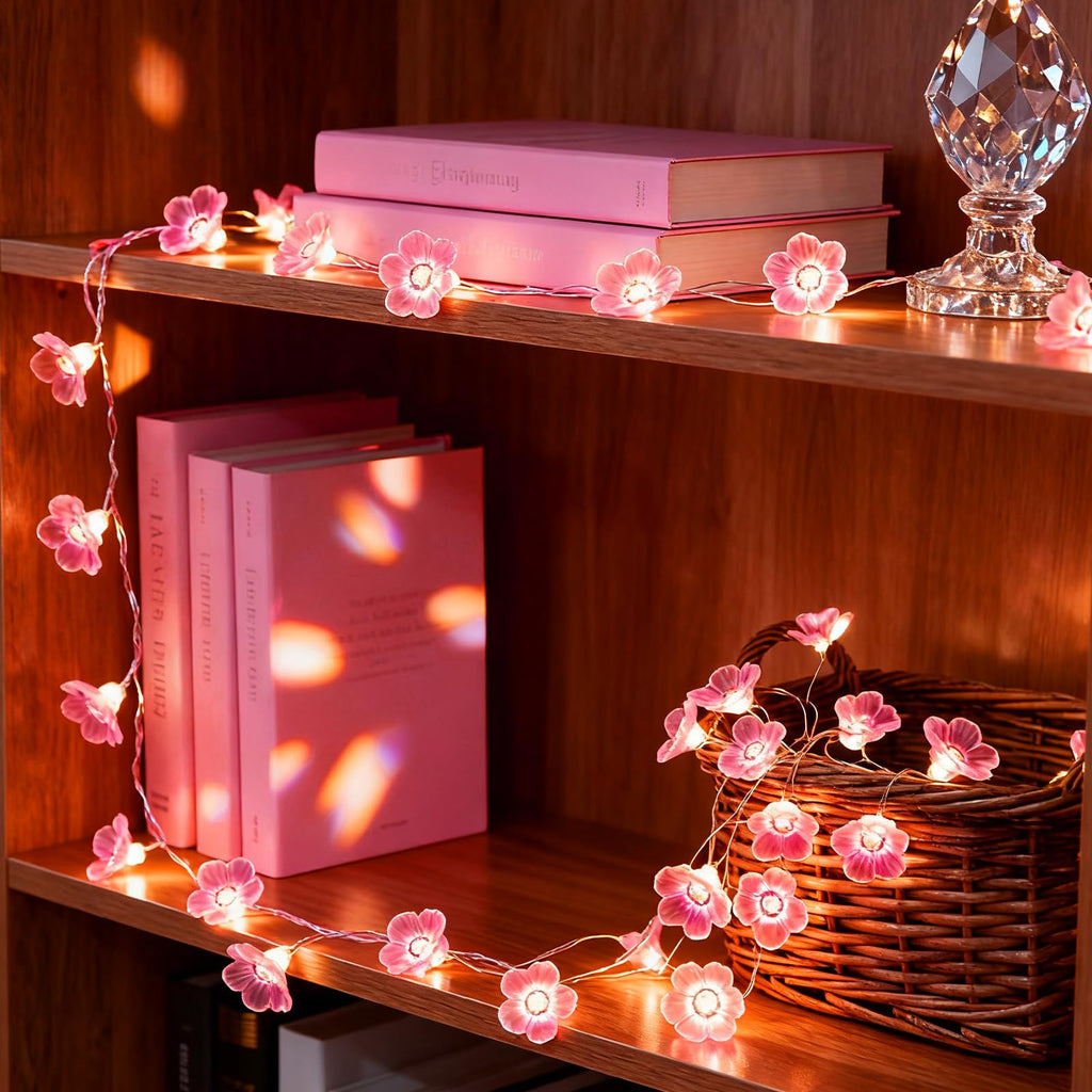 Keretuby Pink Fairy Cherry Blossom Flower String Lights for Bedroom, USB Plug in and Battery Operated 13ft 40 LED Cute Indoor Outdoor Hanging Decorations for Birthday Wedding Party Christmas Easter