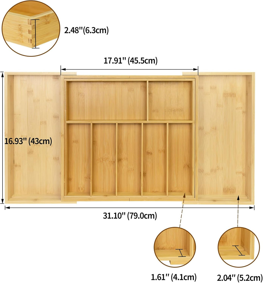 Utoplike Extra Large Bamboo Drawer Organizer - Expandable Utensil Holder with 7-9 Slots