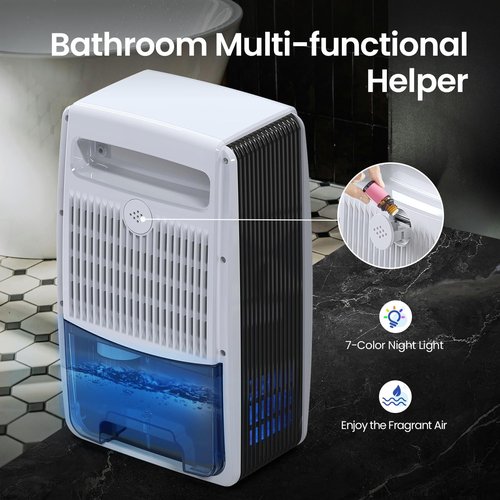 LasVacde Dehumidifier for Bathroom with Drain Hose, 95 OZ Dehumidifiers for Home Bedroom Basement & RV，Auto Shut-off