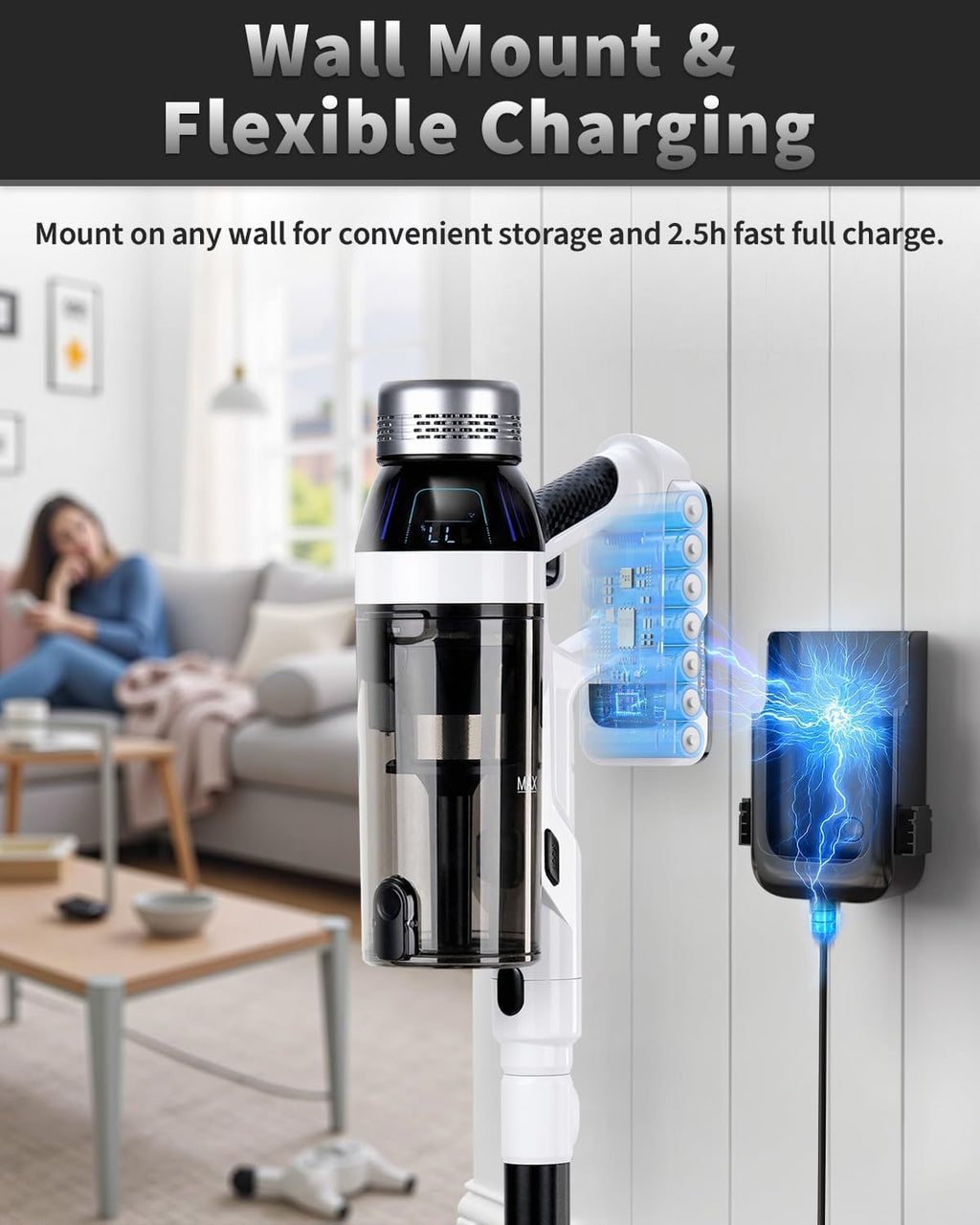 Skiennix Cordless Vacuum Cleaner - 15-in-1 Powerful Stick Design with LED Display | 110 Mins Runtime, Lightweight for Home & Pet Hair