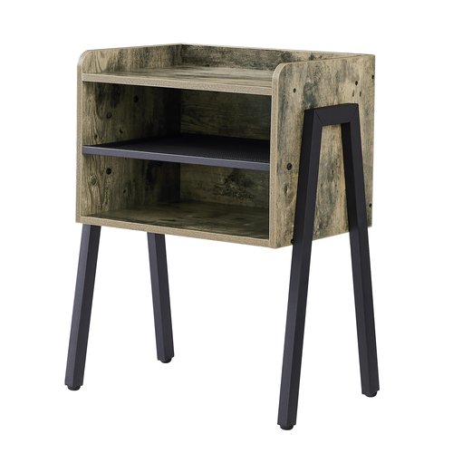 VECELO Night Stand Industrial End Table,Bedside Table with 2-Tier Open Storage Compartments,Wood Side Table with Metal Frame for Bedroom, Living Room and Small Spaces