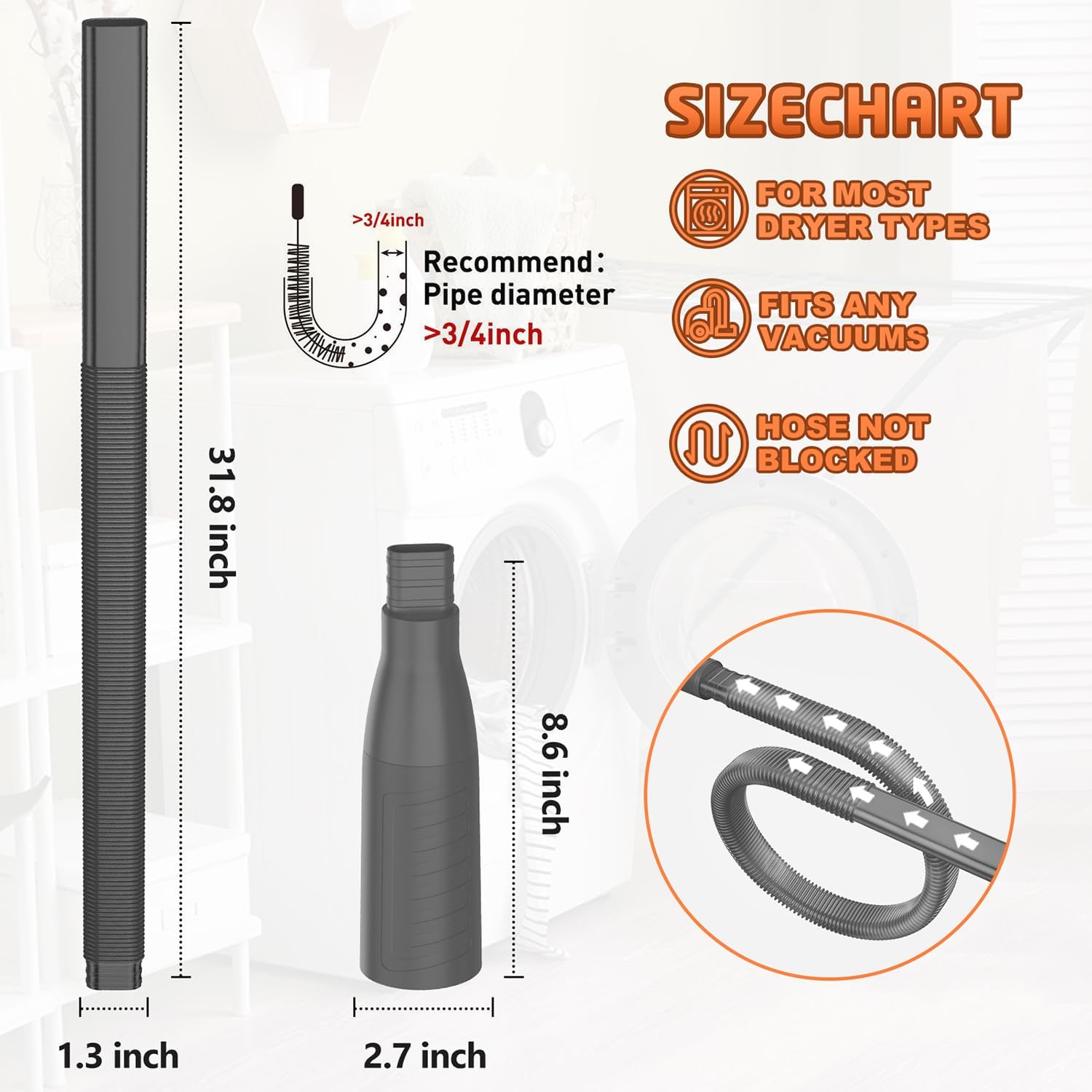 PetOde Dryer Vent Cleaner Kit - Efficient Lint Remover Vacuum Hose Attachment | Black