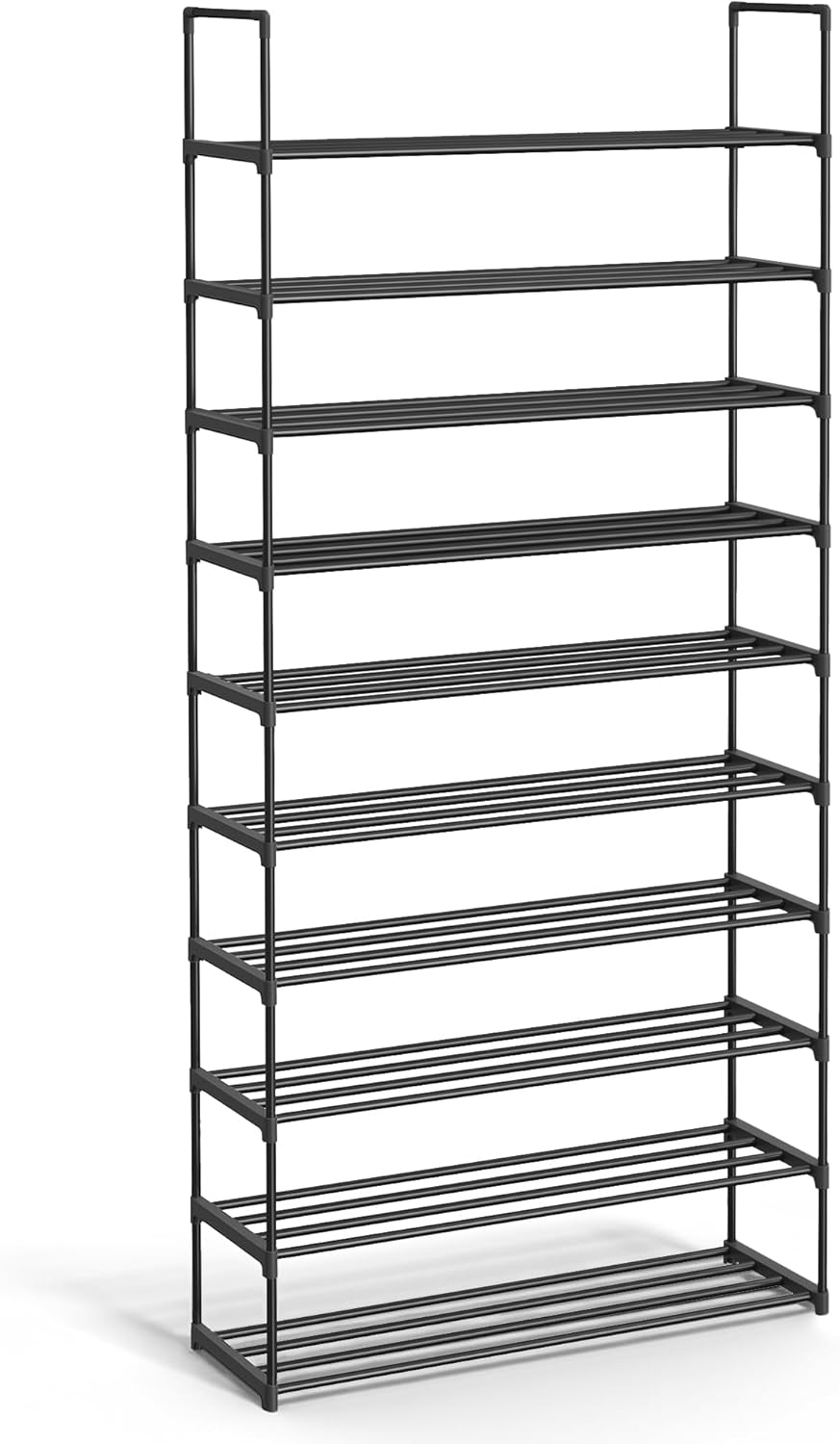 SONGMICS 10-Tier Shoe Rack - Versatile Metal Organizer for 44-55 Pairs | Black, 11.8 x 36.2 x 68.1 Inches