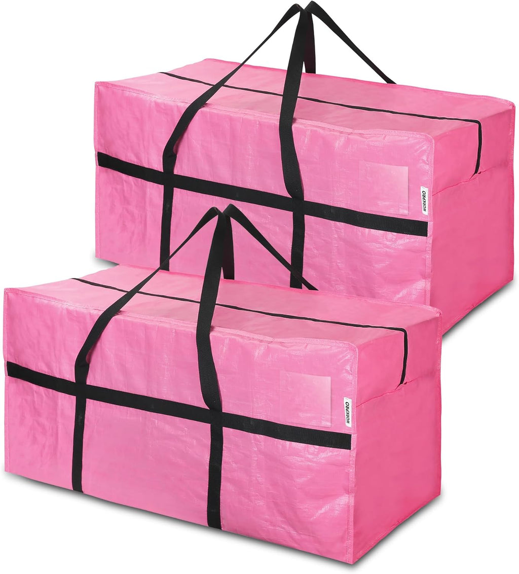 WORKPRO 66 Gallon Extra Large Moving Bags - Heavy-Duty, Water-Resistant Totes with Zippers & Handles | Pink