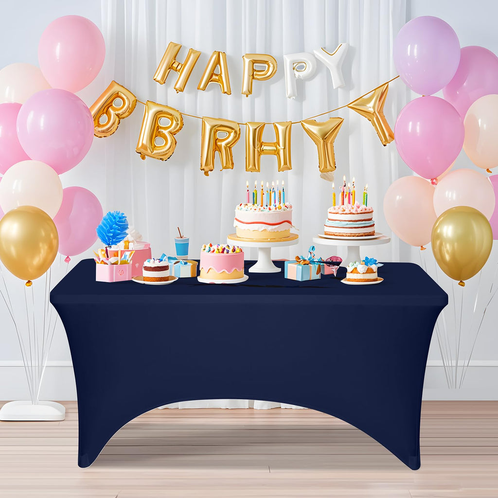 10 Pack 6 Feet Navy Spandex Tablecloth for Rectangular Tables, Fitted & Stretch, Washable, Wrinkle Resistant, Perfect for Event, Wedding, Party, Banquet, Cocktail, Festival, and Table Protector
