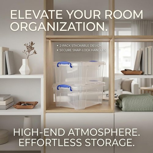 Clear Storage Bins by Sterilite - 9 Quart Stackable Plastic Boxes with Lids & Handles | 2 Pack