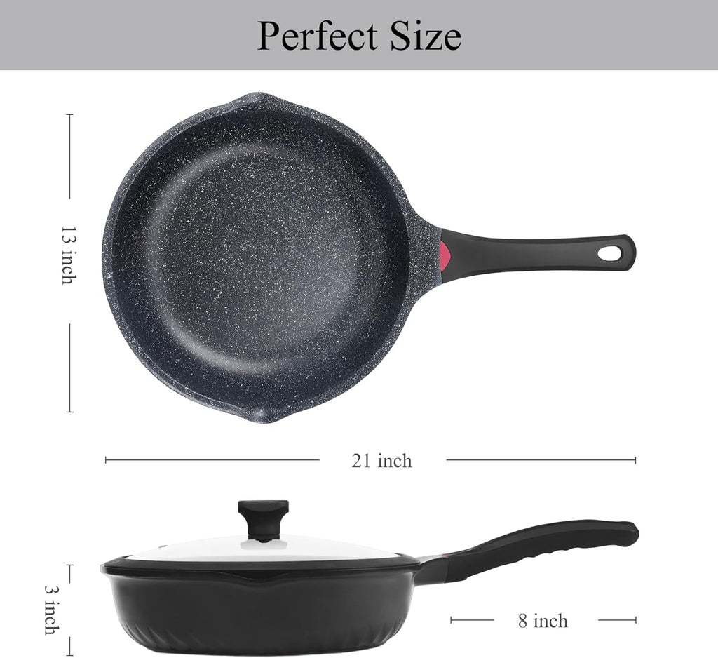 Vinchef Nonstick Skillet - 12.5-Inch Aluminum Deep Frying Pan with Lid & Heat Indicator | Scratch & Stain Resistant