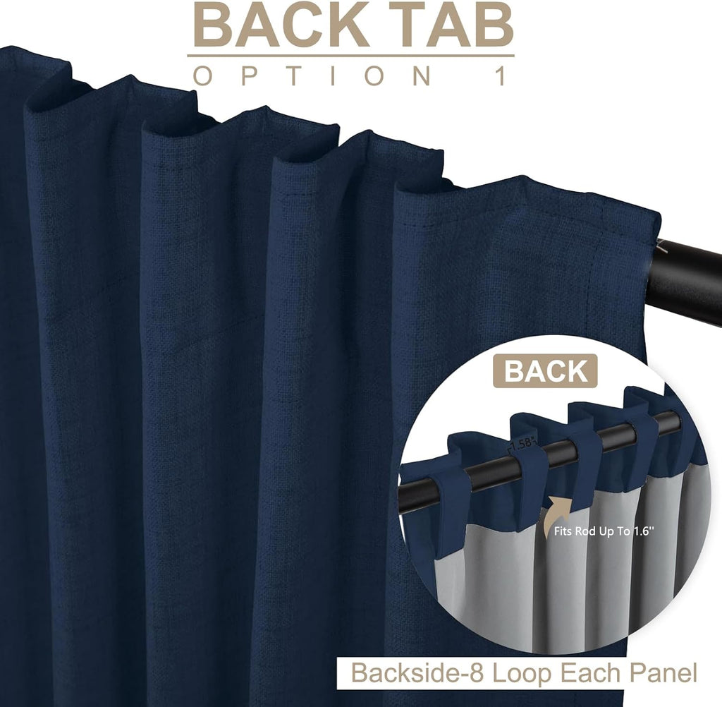 Skiennix 100% Blackout Linen Curtains - Thermal Insulated Drapes for Bedroom | 50" W x 96" L, Midnight Blue