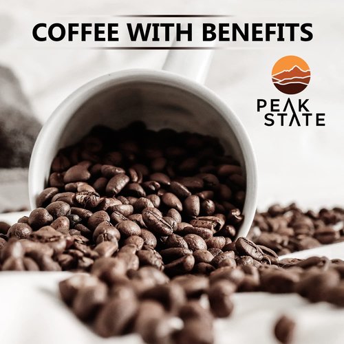 Peak State Coffee with Benefits, 3 Bag Variety Pack – Mushroom Coffee, Low Acid & Smooth, Immunity Boost, Brain Sustain & Stress Less, Organic Whole Bean, Gluten Free, 12 oz. Each