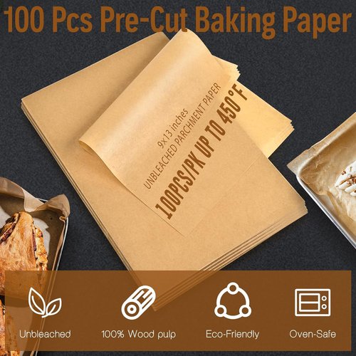 Kovpnor Parchment Paper Sheets - 100 Pcs Unbleached Non-Stick Baking Sheets | 9x13 In for Grilling & Air Frying