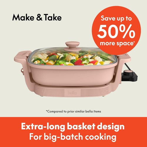 Bella Make & Take Electric Skillet - EverGood™ Ceramic Coating, Adjustable Temperature, 1200W, Blossom Color