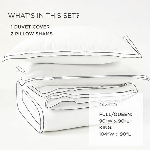Lush Decor Hampton Double Flange Embroidered Contrast Edge Cotton Duvet Cover Set, 3 Piece Set, King, White & Black - Hotel Bedding Set - Black Trim - White Duvet Cover - Minimalist Decor