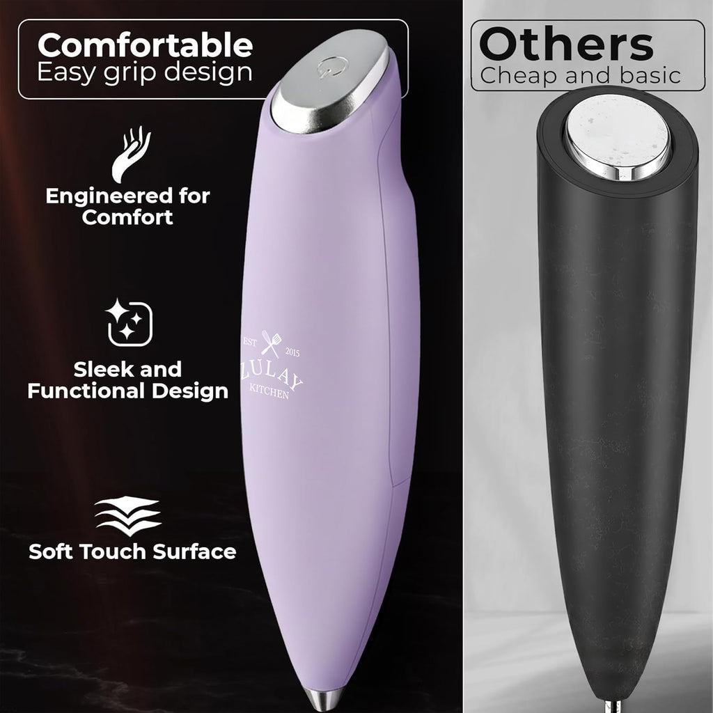 Zulay Kitchen Tornado Triple Whisk Milk Frother - Handheld Foam Maker for Coffee & Lattes - Lilac