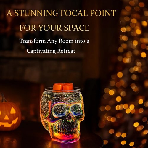 JOYOLO Wax Melt Warmer, Wax Warmer for Scented Wax with Light Bulb, Electric Skull Wax Burner, Halloween Fragrance Wax Melter for Home and Gifts (Rainbow Skull)