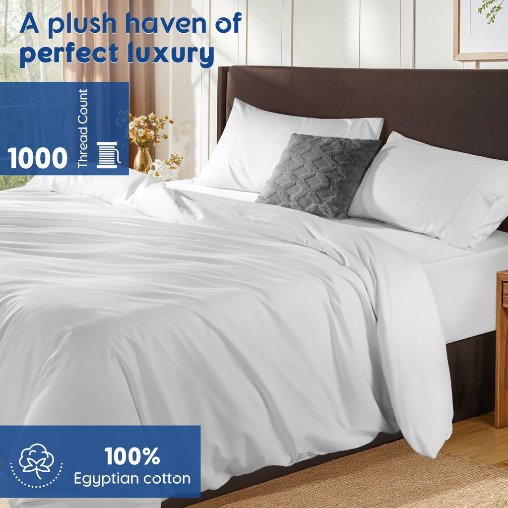 SONORO KATE 100% Egyptian Cotton Duvet Cover King Size, 1000 Thread Count Sateen Duvet Cover, Soft, Breathable Cotton Comforter Cover with Hidden Zipper Closure - 3 PC (White,King)