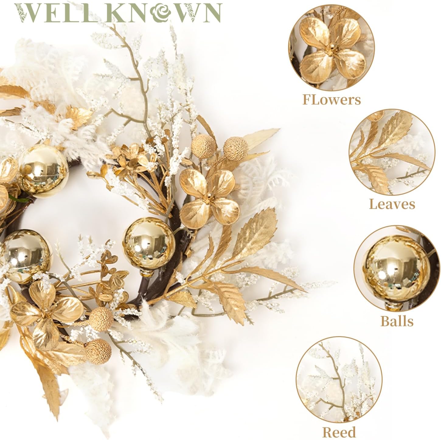 Well Known Mini Golden White Floral Candle Rings - 9" Decorative Wreaths for Home & Events