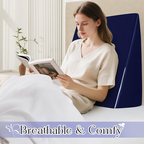 RUDONG M Satin Wedge Pillow Cover 25"x25"x8" - Soft Breathable Zippered Wedge Pillow Case, Machine Washable Pillowcase (Navy Blue, 1 Pack - Pillow Not Included)