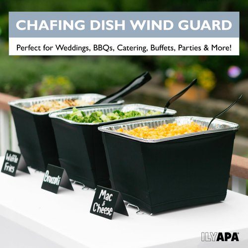Ilyapa Chafer Wind Guard for Chafing Dishes for Buffet - 6 Pack Half Size Food Warmer Chafer Stand Cover, Keep Food Warm, Flame Retardant, Flexible, Works with all Major Chafing Pans