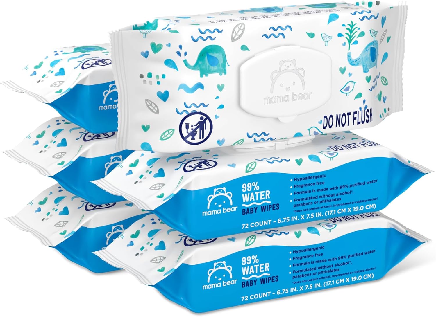 Mama Bear 99% Water Baby Wipes - Hypoallergenic & Fragrance-Free | 72 Count Pack of 6