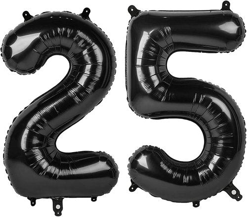Happy 25th Birthday Decorations | 40-Inch Black Foil Number Balloons - Perfect for Women’s 25th Birthday Party