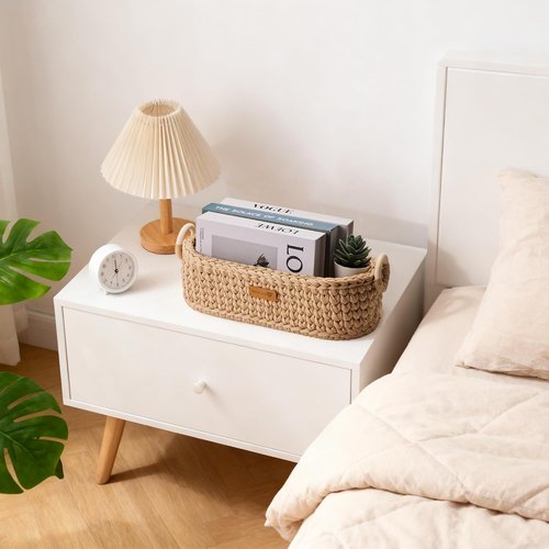 Handwoven Basket by [Brand Name] - Stylish Toilet Paper Storage with Wooden Base & Handles | Boho Decor (Brown)