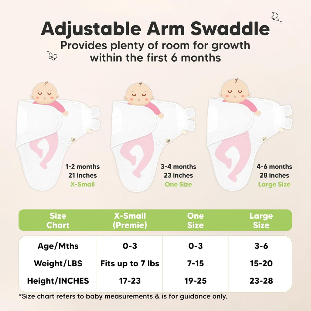 Angelic 3-Pack Organic Swaddles - Soft & Snug Baby Sleep Sacks for Newborns 0-3 Months