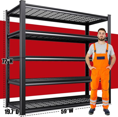 Garage Shelving Set of 4 | Heavy-Duty Metal Storage Shelves - 3500 lbs Capacity, Adjustable 5-Tier Design, 72"x59"x20"