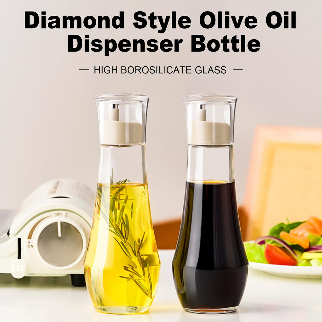 Summark Diamond Oil and Vinegar Dispenser for kitchen,Olive Oil Dispenser Bottle,Elegant Glass Cooking Oil Dispenser,Dispenser Bottle of 10 OZ