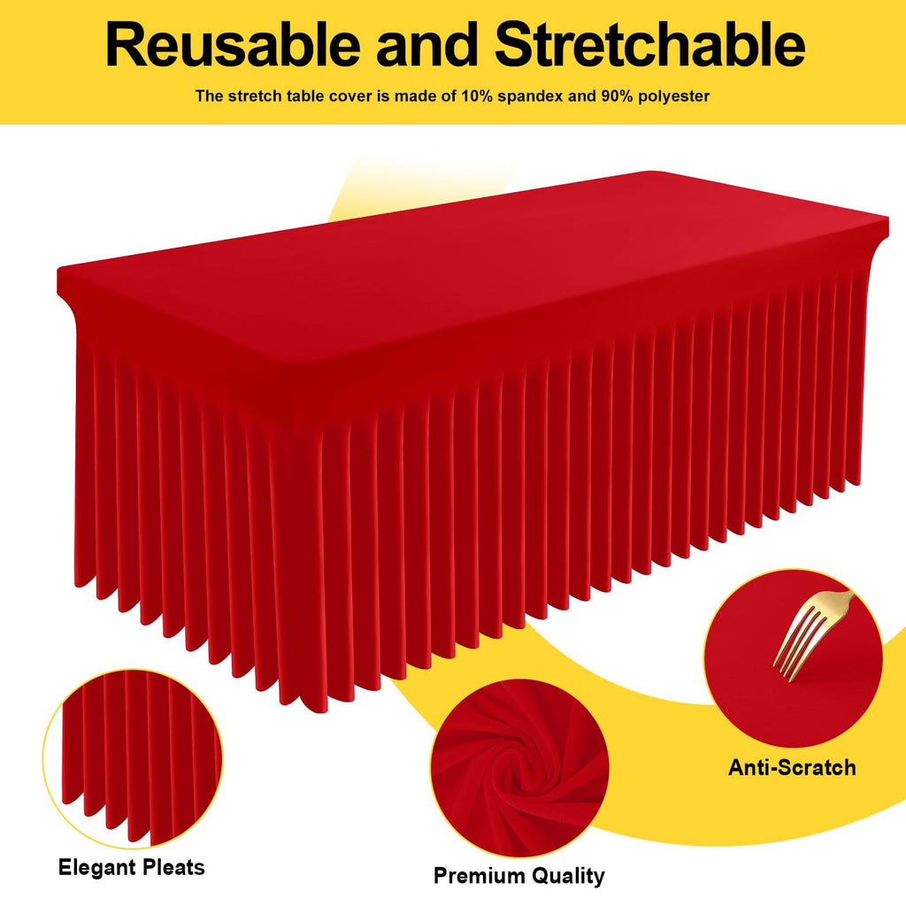Smiry Spandex Tablecloth 2 Pack, Elastic Fitted Stretch Tablecloth for 8FT Rectangle Tables, Waterproof Washable Table Cover Skirt for Outdoor, Wedding, Banquet & Parties (Red, 96Lx30Wx30H Inch)