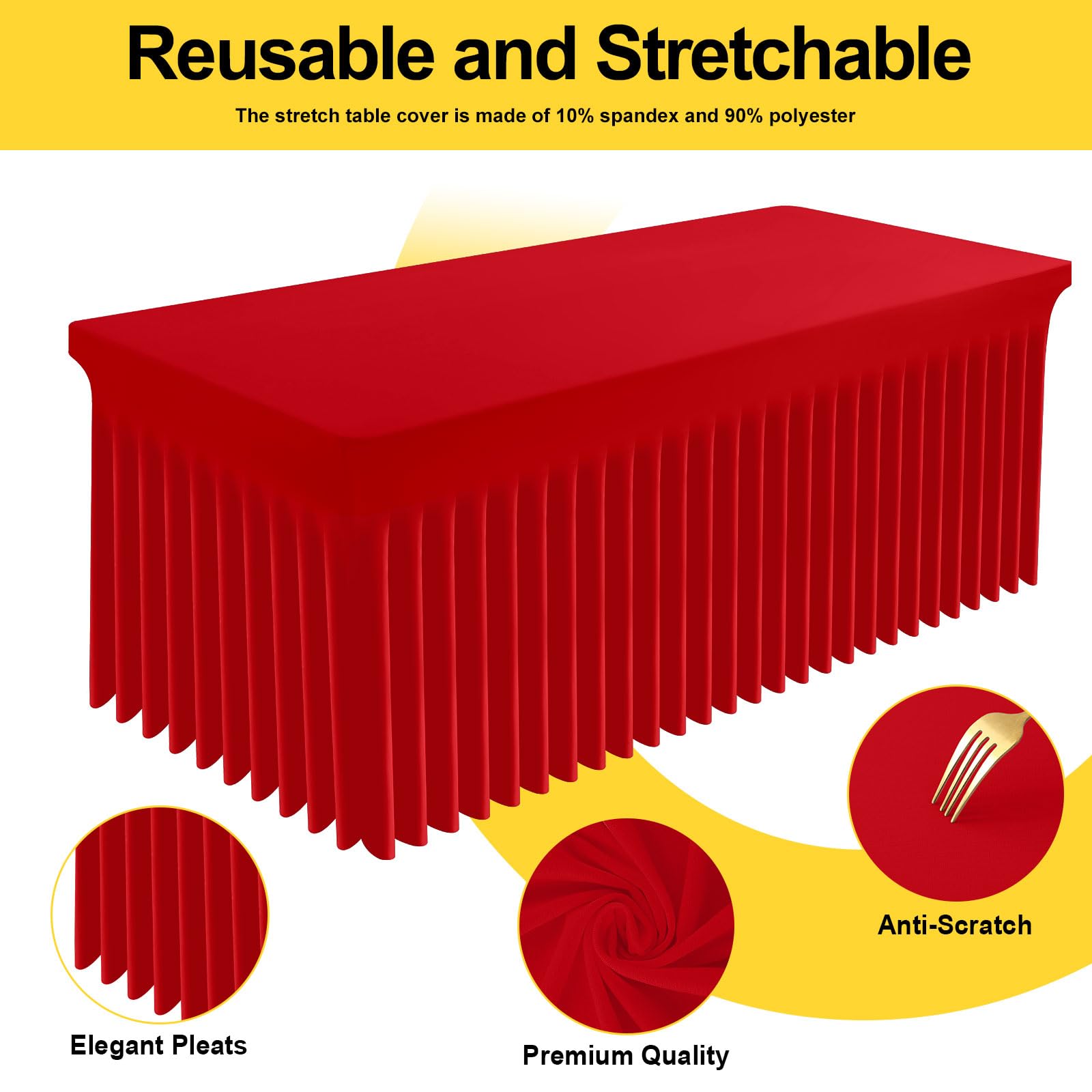 Smiry Spandex Tablecloth 2 Pack, Elastic Fitted Stretch Tablecloth for 8FT Rectangle Tables, Waterproof Washable Table Cover Skirt for Outdoor, Wedding, Banquet & Parties (Red, 96Lx30Wx30H Inch)