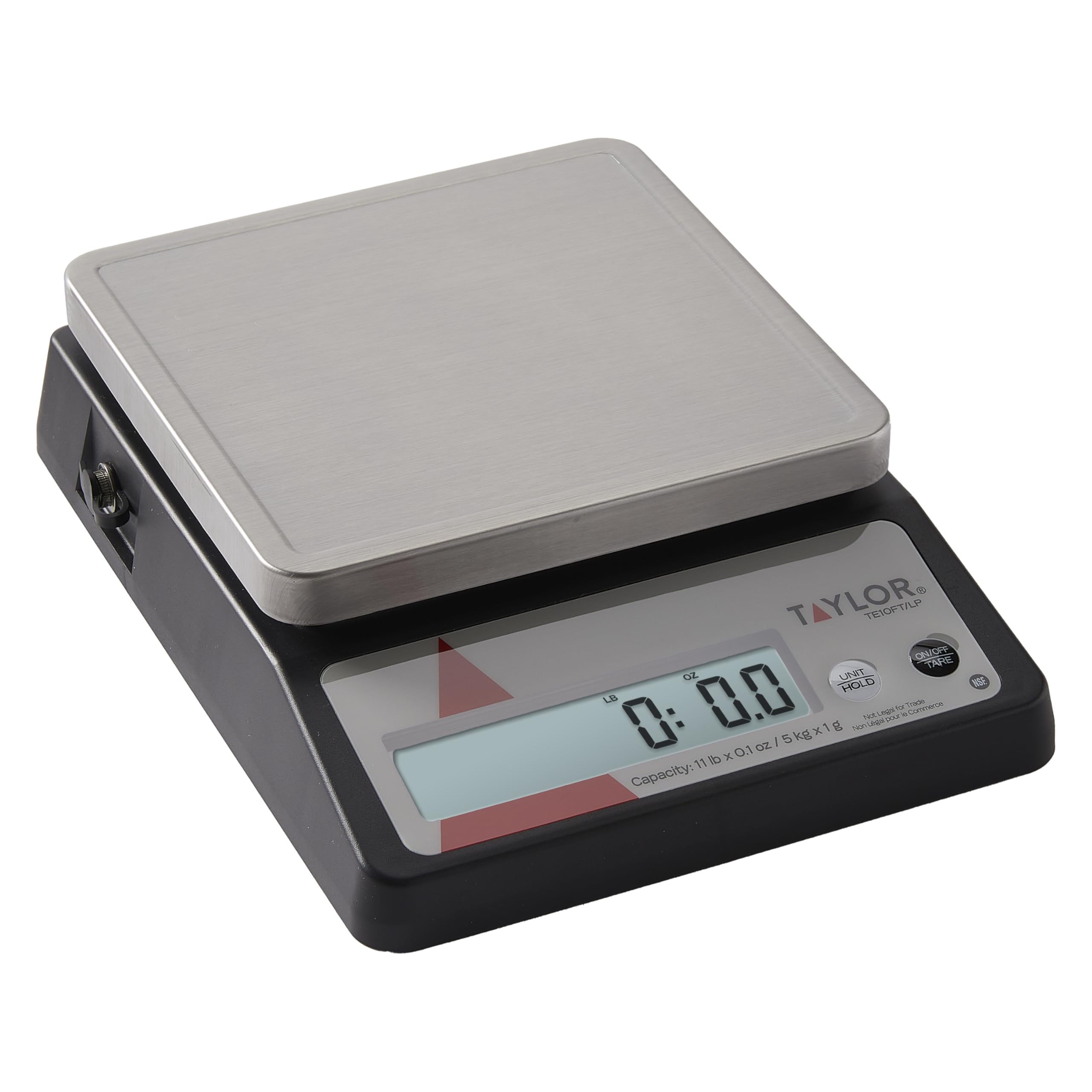 Taylor TE10FT 11-Pound Commercial Digital Portion Control Scale, 11 lb (5 kg) in 0.1 oz (1 g) Food and Cooking Scale, Tare and Hold Function, NSF, Stainless Steel Platform