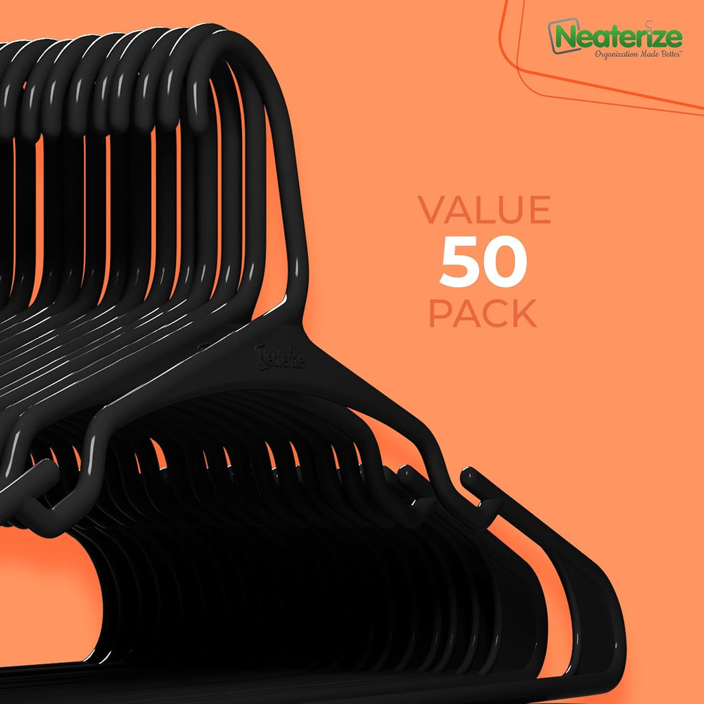 Neaterize Clothes Hangers - Space-Saving Plastic Hangers for Adults | 50-Pack in Black