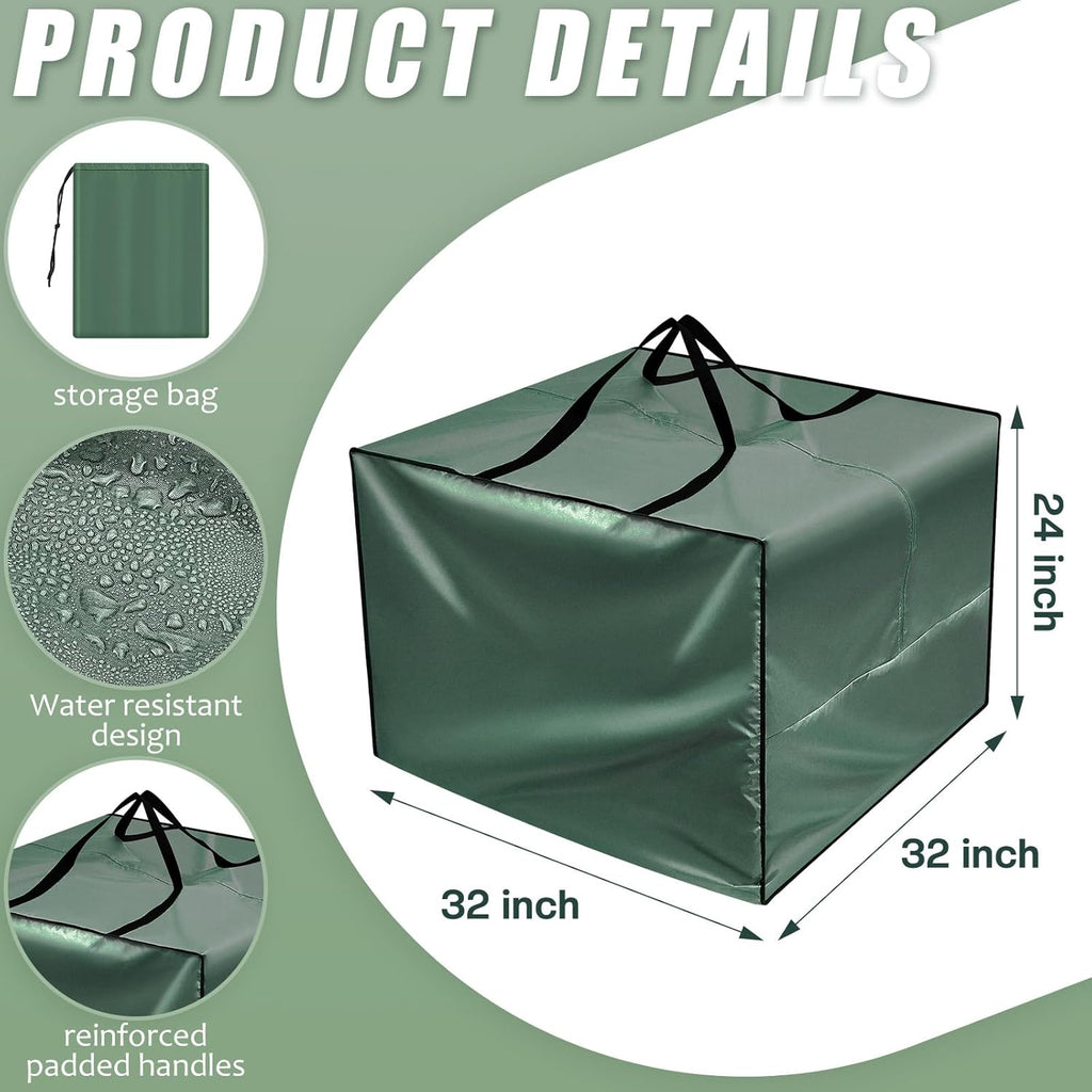Patelai 4 Pcs Waterproof Outdoor Storage Bags - 105 Gallon Cushion Covers for Camping & Moving | 32 x 32 x 24'' (Green)