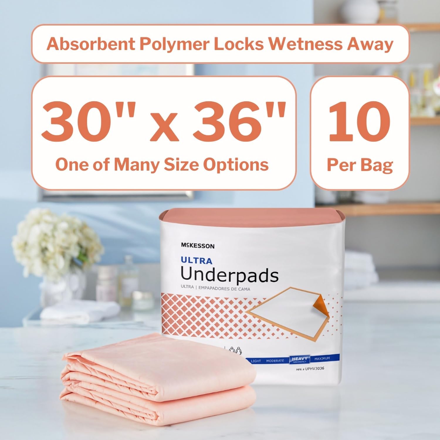 McKesson Disposable Bed Pads - Heavy Absorbency Incontinence Underpads | 30" x 36" | 100 Count