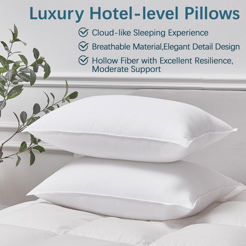 FROHAUL Pillows Queen Size Set of 4, Grid Hotel Bed Pillows for Sleeping,Medium-Firm Microfiber Pillows for Side, Back and Stomach Sleepers