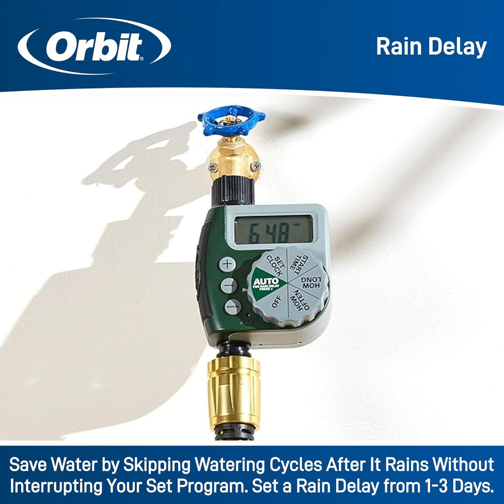 Orbit Programmable Digital Hose Watering Timer - Battery Powered with LCD Screen & Rain Delay | 1 Outlet