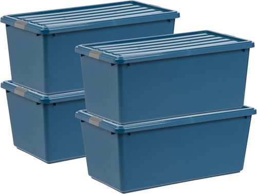 IRIS USA Stackable Plastic Storage Bins - 91 Qt, BPA-Free, Eco-Friendly, Durable, Navy - 4 Pack