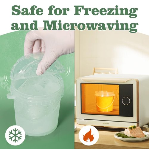 Airtight Clear Plastic Bucket with Lid, Ice Buckets for Parties, Reusable Ice Cream Tub with Handle, Food Storage Container, Food Grade Freezer and Microwave Safe for Sauce, Soup (16 OZ/500 ML)