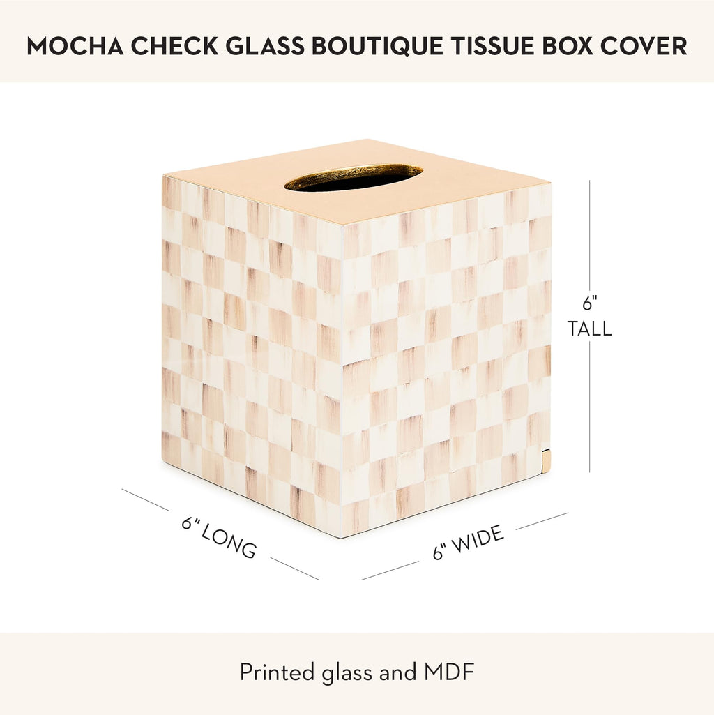 MACKENZIE-CHILDS Glass Tissue-Box Cover, Boutique Bathroom Decor, Brown-and-White Mocha Check