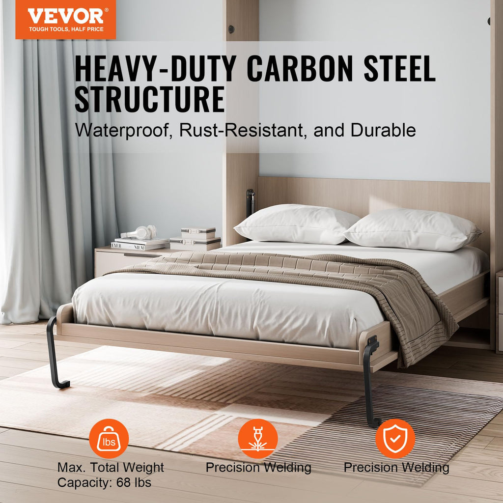 VEVOR Murphy Bed Kit, Queen Size, Vertical Deluxe DIY Wall Bed Mechanical Hardware Kit, Pneumatic Lever Heavy Duty Bed Frame Support, Folding Cabinet Wall Bed Space Saving Design for Guestroom