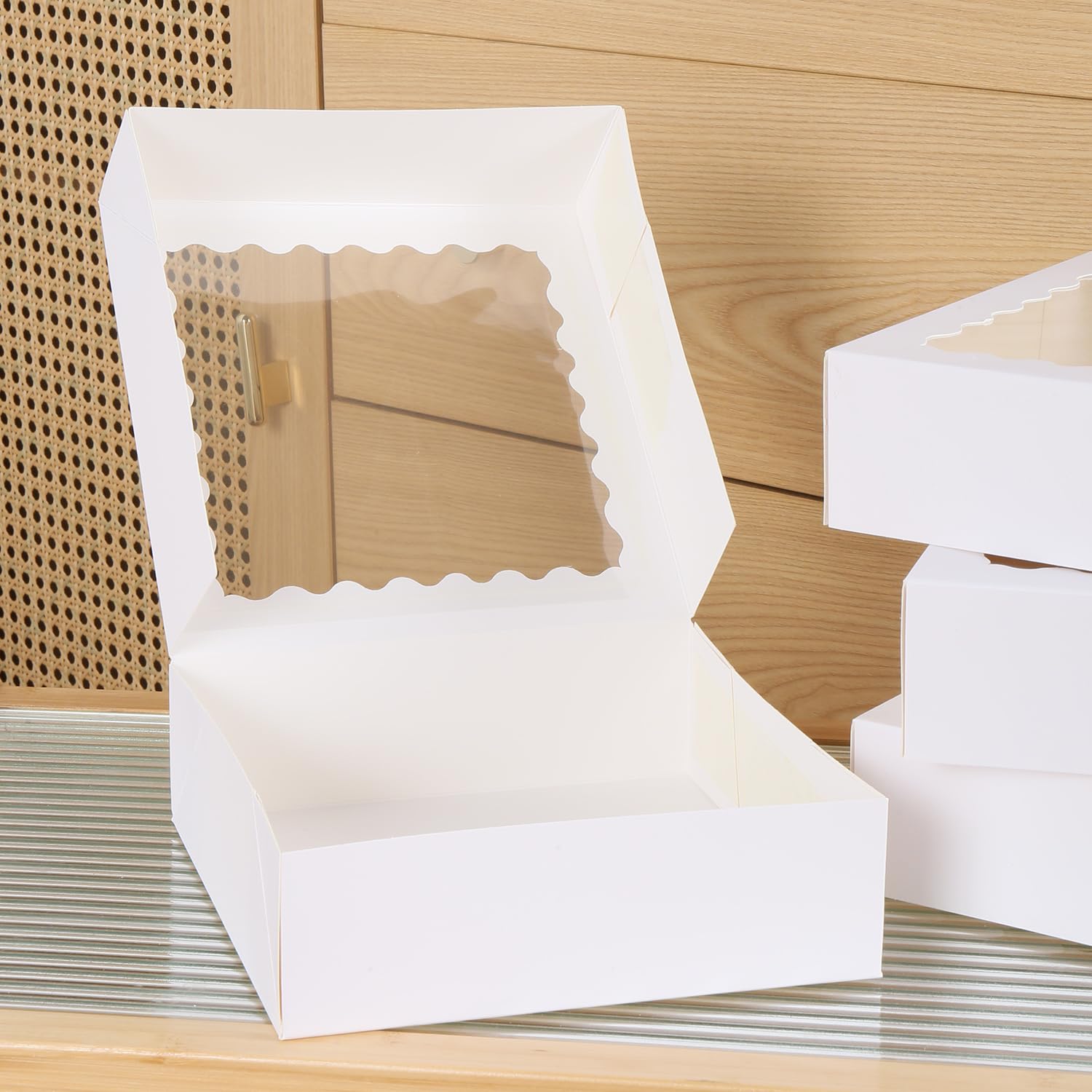 PFAMKEER 24 pcs12x12x3 Inch Bakery Boxes with Window, White 12 inch Cake Pastry large Pie Cookie Box for Dessert,strawberry,Chocolates Boxes