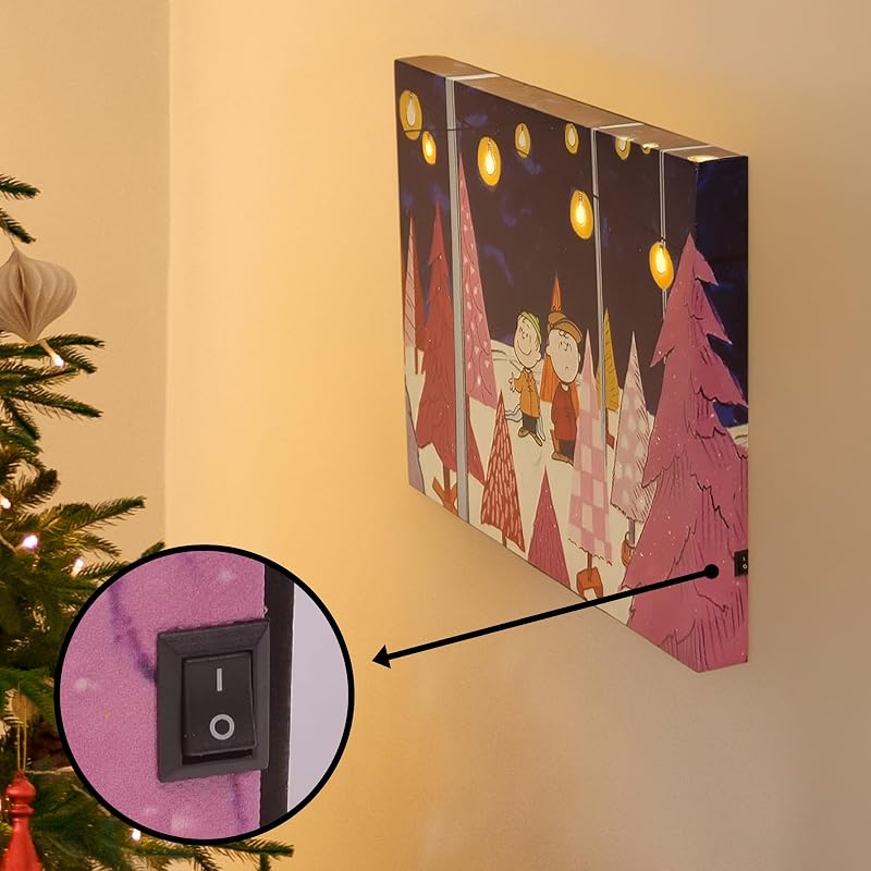 Charlie Brown Peanuts Christmas Tree Farm LED Canvas (12x16) – Fibre Optic Lights, Officially Licensed