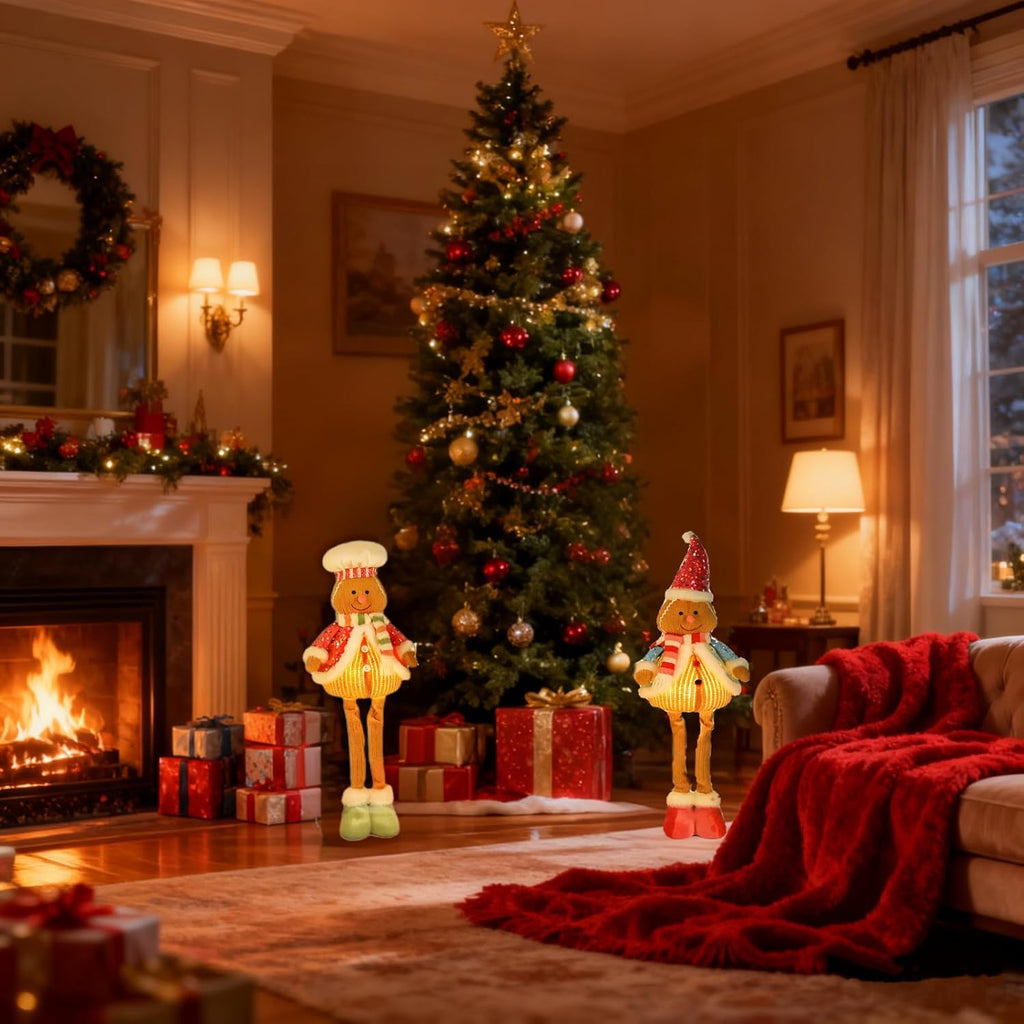 Pastel Gingerbread Christmas Decorations Set by [Brand Name] - 29" Lighted Indoor Gingerbread Man Figurines for Festive Home Decor