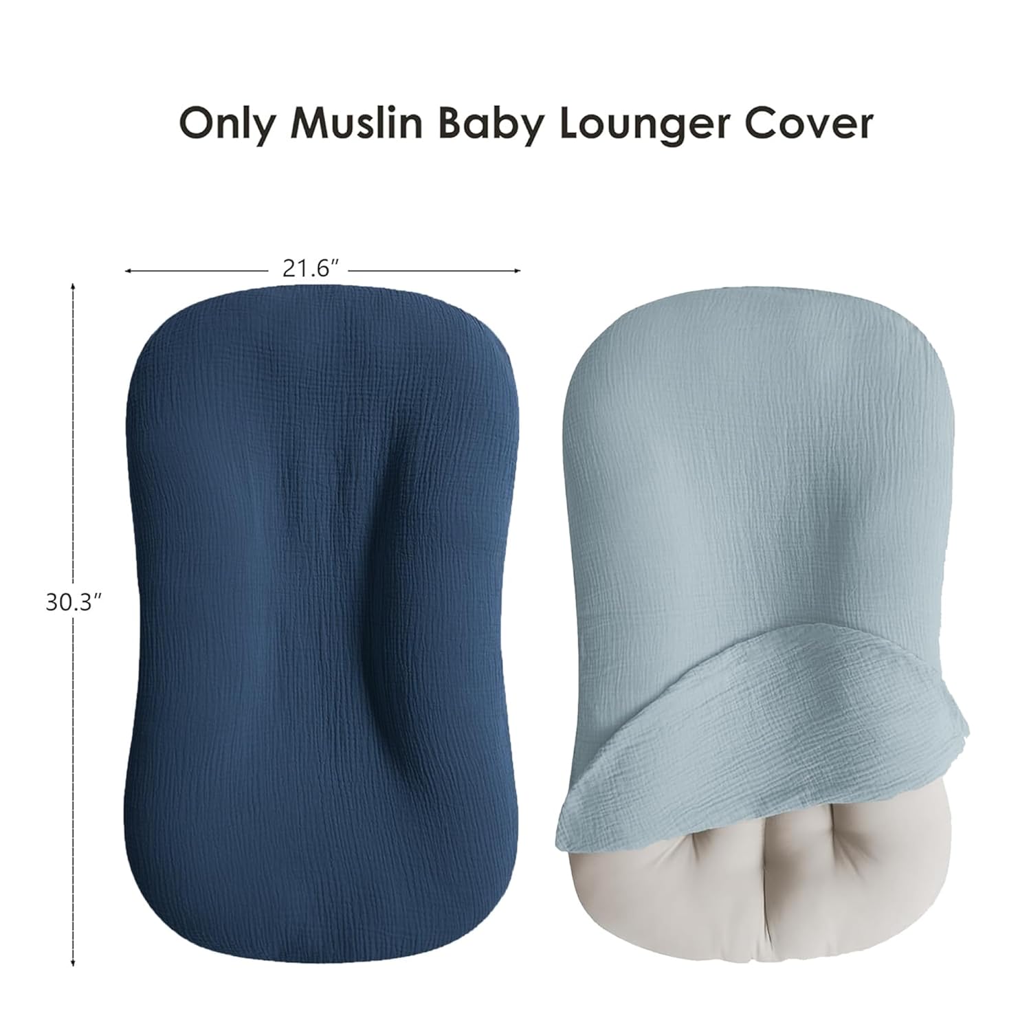 MairMore Muslin Baby Cover - Soft & Breathable 100% Cotton Lounger Slipcover | Pack of 2 (Dark Blue)