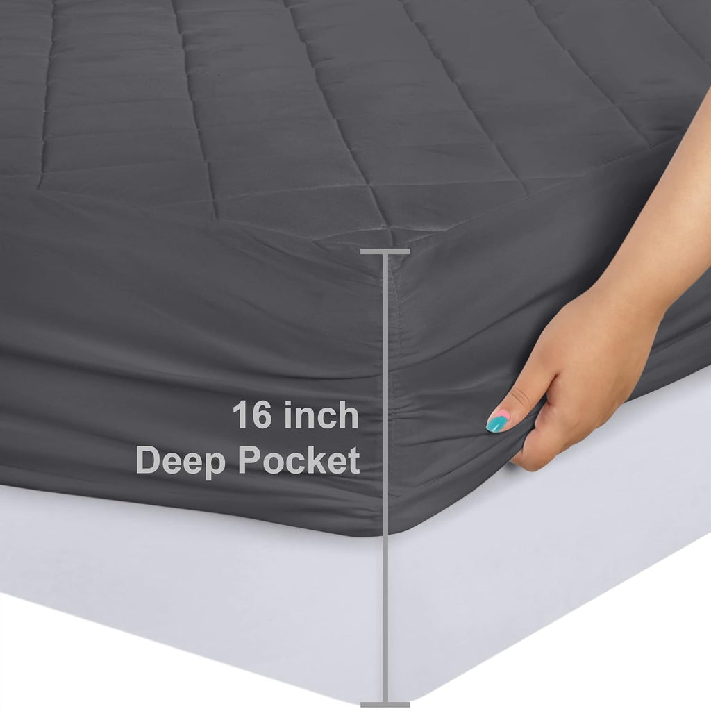 Utopia Bedding Quilted Fitted Mattress Pad - Full Size Deep Pocket Protector | Machine Washable Grey