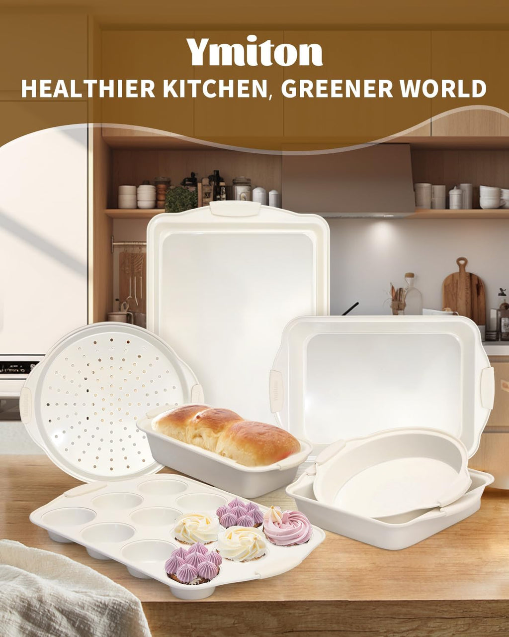 Skiennix Baking Pans Set - 34 PCS Nonstick Bakeware with Silicone Handles | Includes Cake, Cookie, Muffin, and Pizza Pans