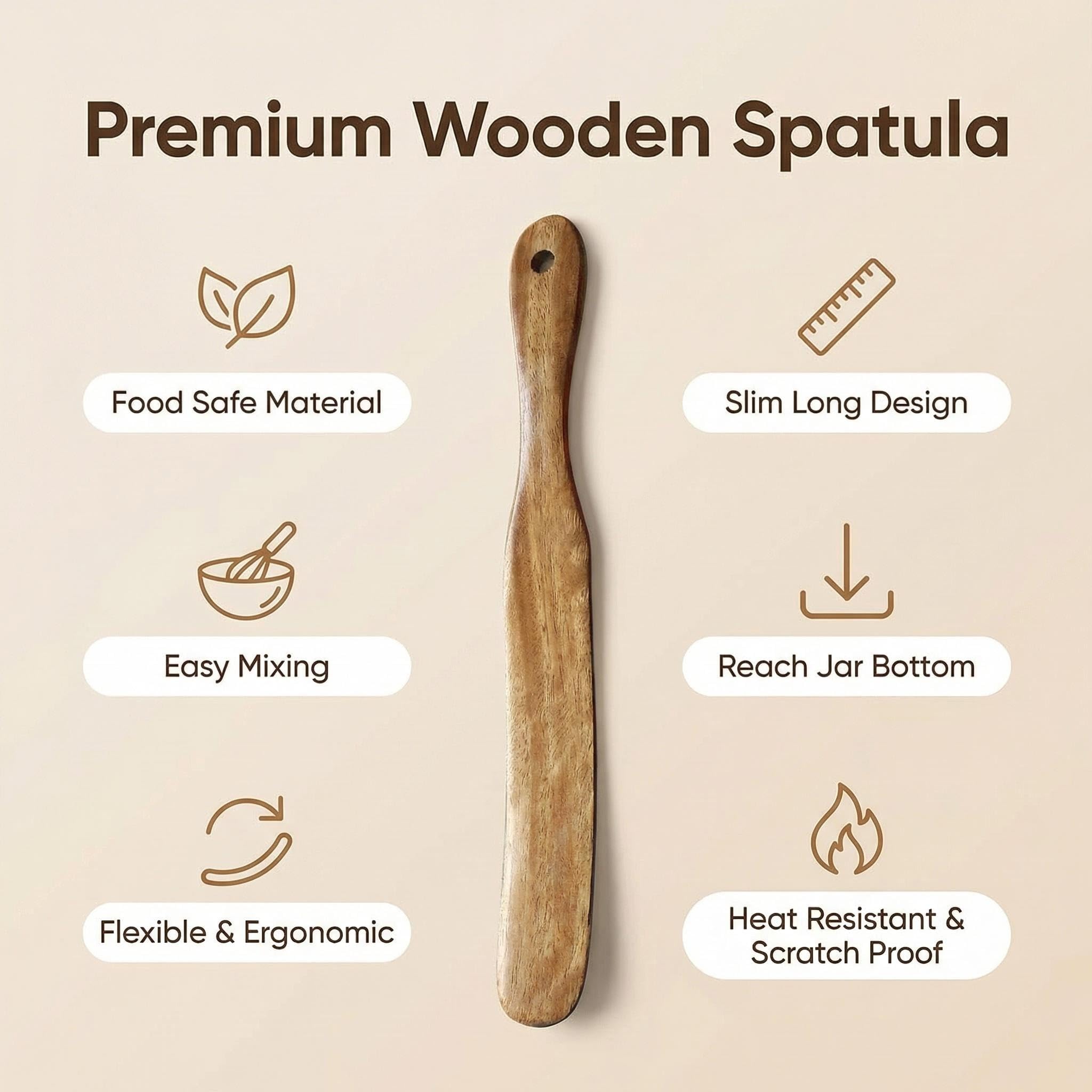 AOOSY Skinny Spurtle,11" Acacia Wood Spatula for Sourdough, Mixing